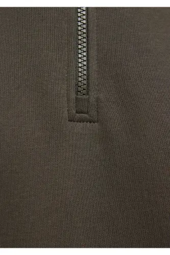 Yarı Fermuarlı Haki Basic Sweatshirt 0S10278-71553 - Yeşil - 8