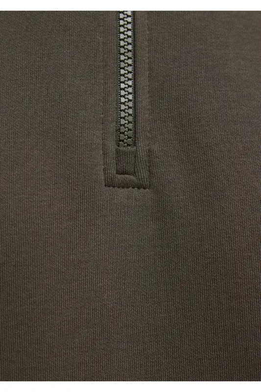 Yarı Fermuarlı Haki Basic Sweatshirt 0S10278-71553 - Yeşil - 8