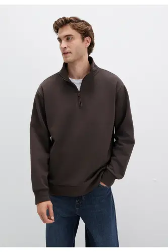 Yarı Fermuarlı Kahverengi Basic Sweatshirt 0S10278-70251-Kahverengi - 1