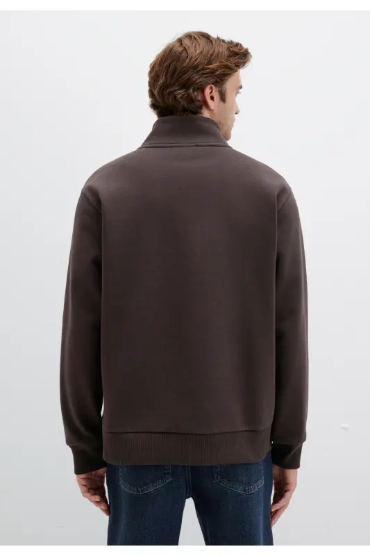 Yarı Fermuarlı Kahverengi Basic Sweatshirt 0S10278-70251-Kahverengi - 2