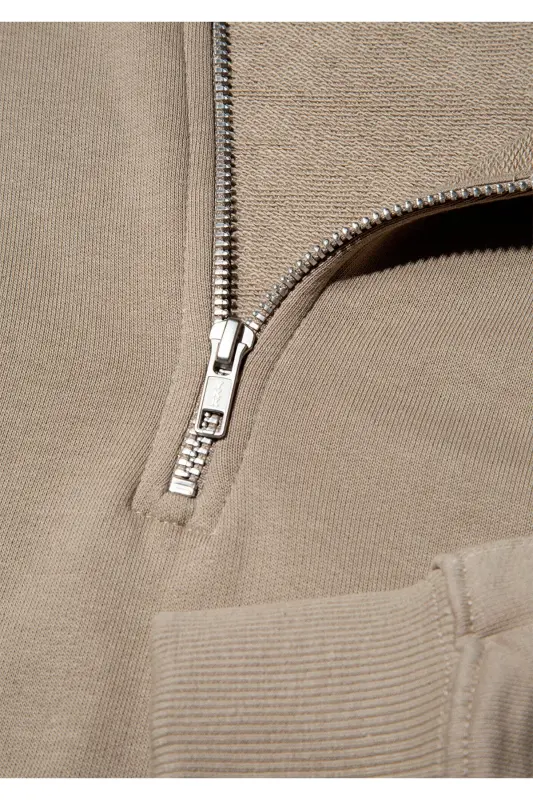 Yarı Fermuarlı Kahverengi Basic Sweatshirt 1S10143-80656 - Kahverengi-80656 - 7