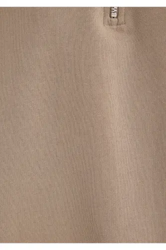 Yarı Fermuarlı Kahverengi Basic Sweatshirt 1S10143-80656 - Kahverengi-80656 - 8