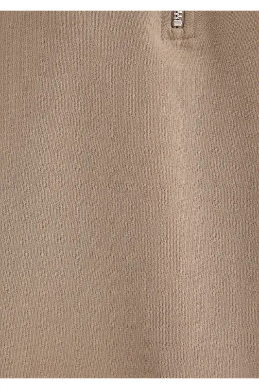 Yarı Fermuarlı Kahverengi Basic Sweatshirt 1S10143-80656 - Kahverengi-80656 - 8