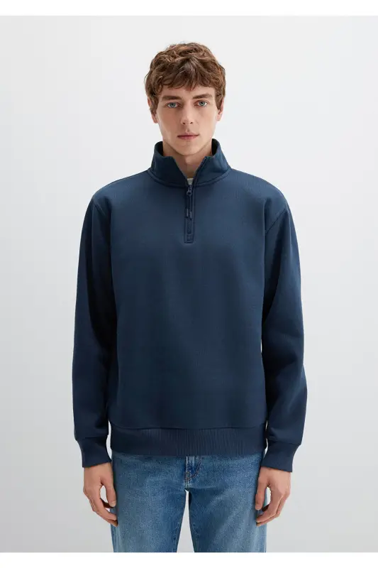 Yarı Fermuarlı Lacivert Basic Sweatshirt 0S10278-70490-Lacivert - 4