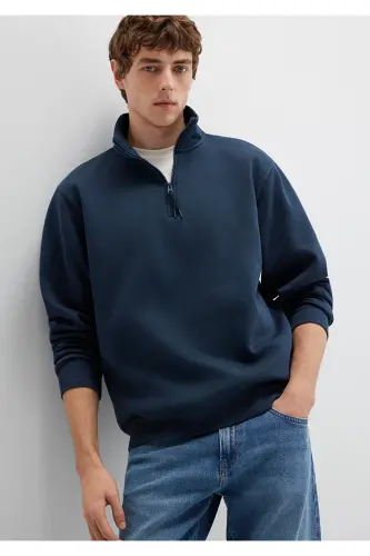 Yarı Fermuarlı Lacivert Basic Sweatshirt 0S10278-70490-Lacivert 