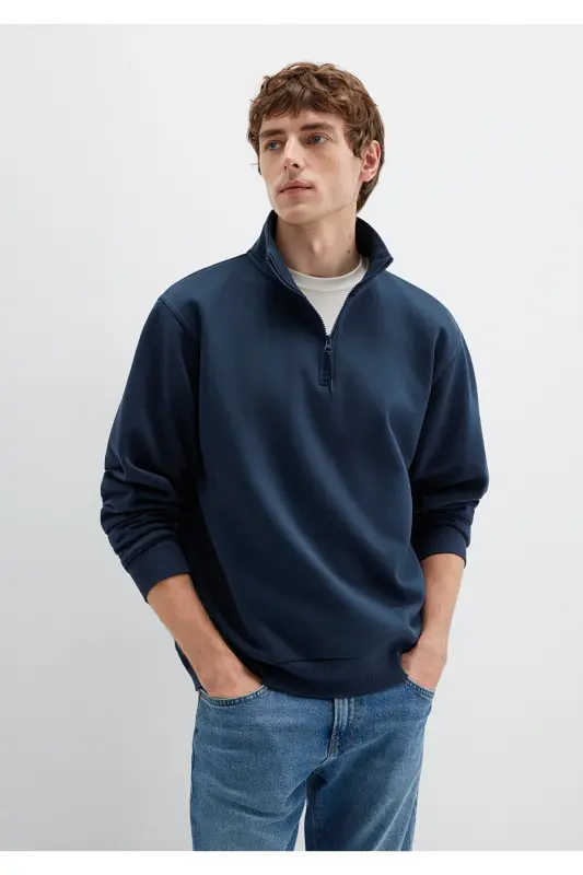 Yarı Fermuarlı Lacivert Basic Sweatshirt 0S10278-70490-Lacivert - 3