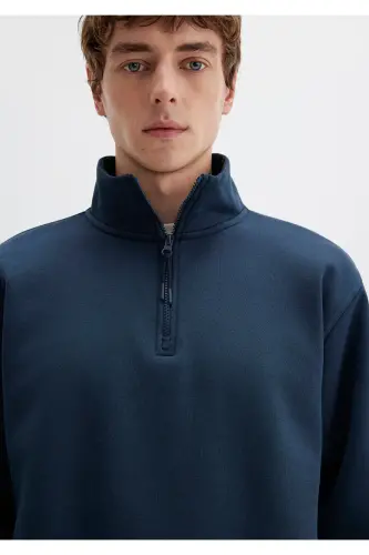 Yarı Fermuarlı Lacivert Basic Sweatshirt 0S10278-70490-Lacivert - 6