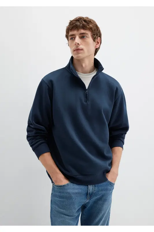 Yarı Fermuarlı Lacivert Basic Sweatshirt 0S10278-70490 - Lacivert-70490 - 3