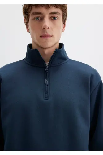 Yarı Fermuarlı Lacivert Basic Sweatshirt 0S10278-70490 - Lacivert-70490 - 6