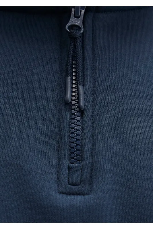 Yarı Fermuarlı Lacivert Basic Sweatshirt 0S10278-70490 - Lacivert-70490 - 8