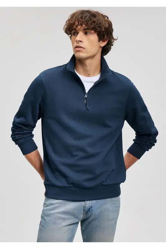 Yarı Fermuarlı Lacivert Sweatshirt 0610908-70490 - Lacivert-70490 - 1