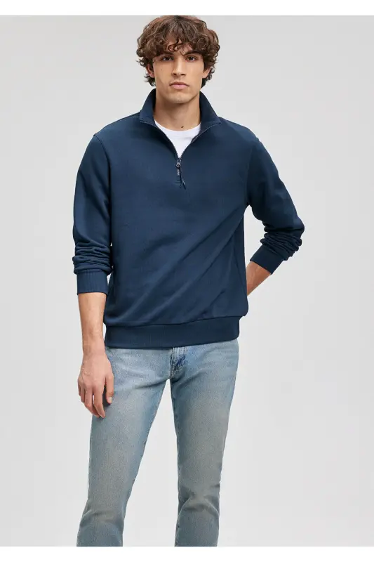 Yarı Fermuarlı Lacivert Sweatshirt 0610908-70490 - Lacivert-70490 - 2