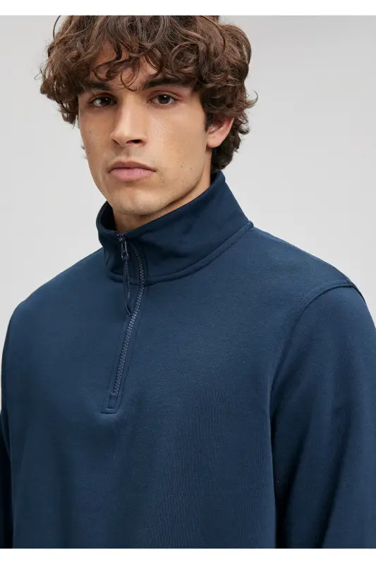 Yarı Fermuarlı Lacivert Sweatshirt 0610908-70490 - Lacivert-70490 - 5