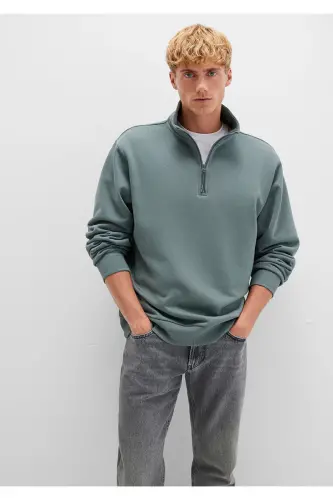 Yarı Fermuarlı Yeşil Basic Sweatshirt 0S10278-71577 - Yeşil - MAVI (1)