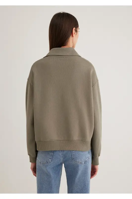 Yarı Fermuarlı Yeşil Basic Sweatshirt 1S10143-86961 - Yeşil-86961 - 4