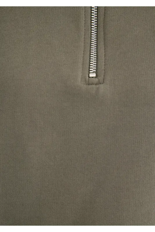 Yarı Fermuarlı Yeşil Basic Sweatshirt 1S10143-86961 - Yeşil-86961 - 7