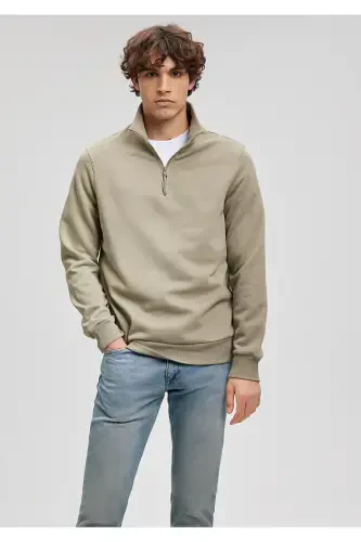 Yarı Fermuarlı Yeşil Sweatshirt 0610908-71818-Yeşil - MAVI (1)