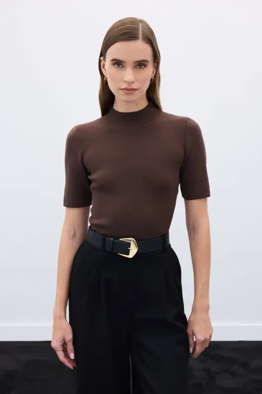 Yarım Balıkçı Triko - Kahve-KAHVE - SATEEN