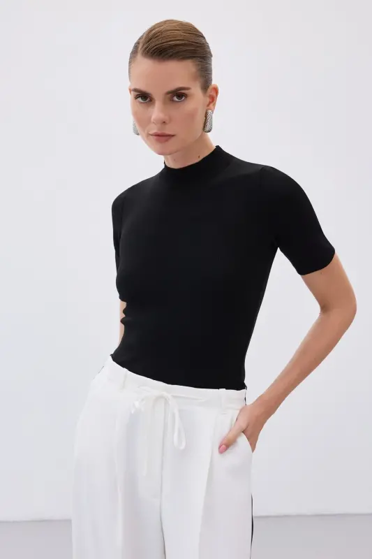 Yarım Balıkçı Triko - Siyah-SİYAH - SATEEN