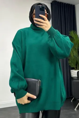 Yarım Boğazlı Triko Kazak Zümrüt - Zümrüt - 3