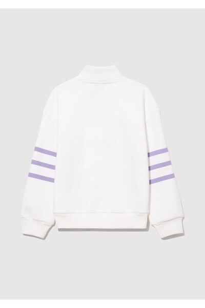 Yarim fermuarlı chiziqli oq sweatshirt - 5