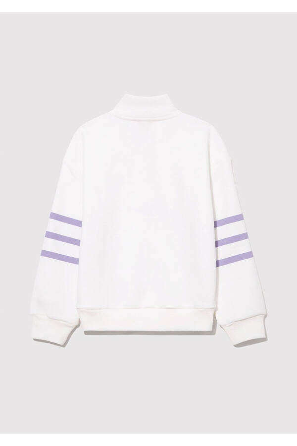 Yarim fermuarlı chiziqli oq sweatshirt - 5