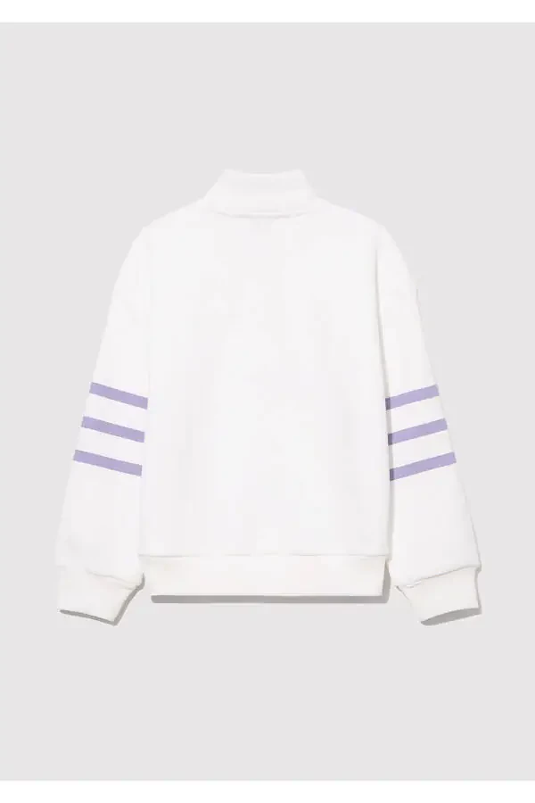 Yarim fermuarlı chiziqli oq sweatshirt - 2