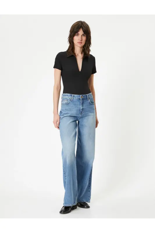 Yarim fermuarli polo yoqali bodisuit qisqa yengli slim - 2