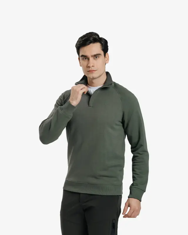Yarım Fermuarlı Sweatshirt - KOYU HAKİ - 7SABER