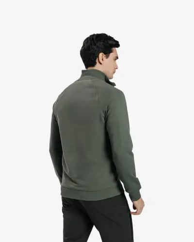 Yarım Fermuarlı Sweatshirt - KOYU HAKİ - 3