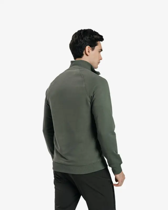 Yarım Fermuarlı Sweatshirt - KOYU HAKİ - 3