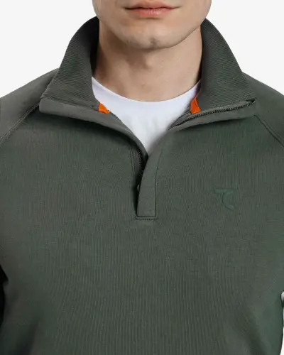 Yarım Fermuarlı Sweatshirt - KOYU HAKİ - 7
