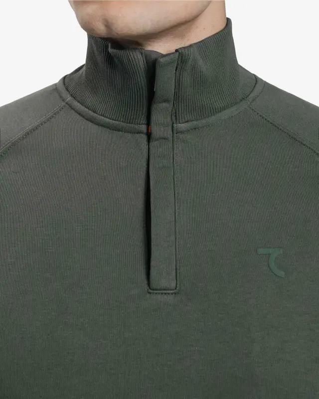 Yarım Fermuarlı Sweatshirt - KOYU HAKİ - 9