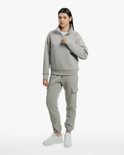 Yarim fermuarli sweatshirt va kargo shimlar to'plami - TO'Q DENGIZ YASHIL RANGI - 1