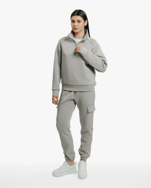 Yarim fermuarli sweatshirt va kargo shimlar to'plami - TO'Q DENGIZ YASHIL RANGI - 7SABER