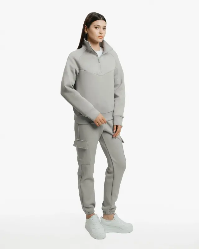 Yarim fermuarli sweatshirt va kargo shimlar to'plami - TO'Q DENGIZ YASHIL RANGI - 2