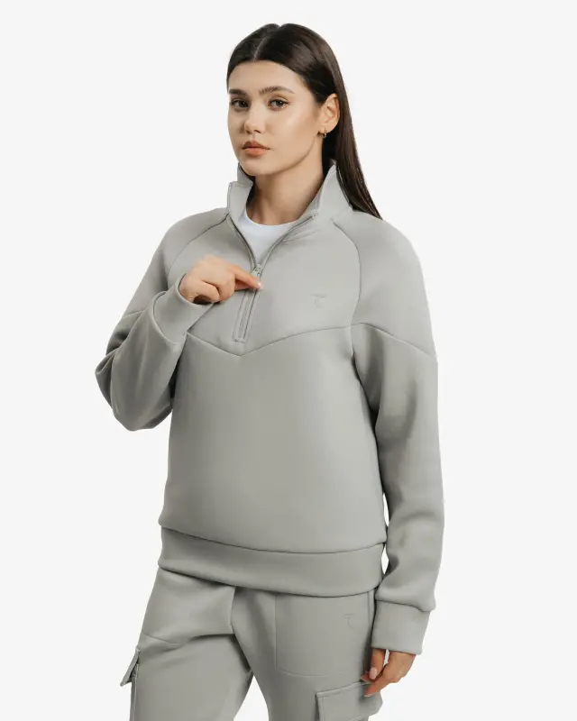 Yarim fermuarli sweatshirt va kargo shimlar to'plami - TO'Q DENGIZ YASHIL RANGI - 4