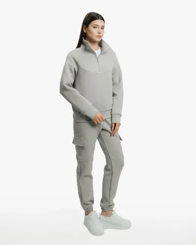 Yarım fermuarlı sweatshirt ve kargo pantolon takımı - KOYU DENİZ YEŞİLİ - 7SABER (1)