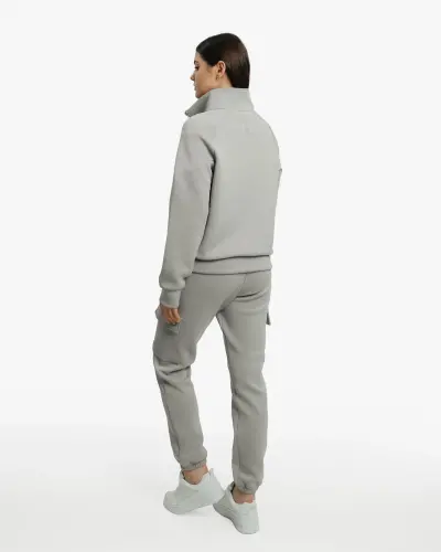 Yarım fermuarlı sweatshirt ve kargo pantolon takımı - KOYU DENİZ YEŞİLİ - 3
