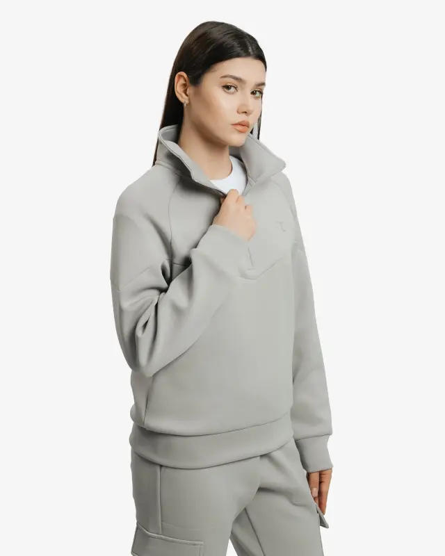 Yarım fermuarlı sweatshirt ve kargo pantolon takımı - KOYU DENİZ YEŞİLİ - 6