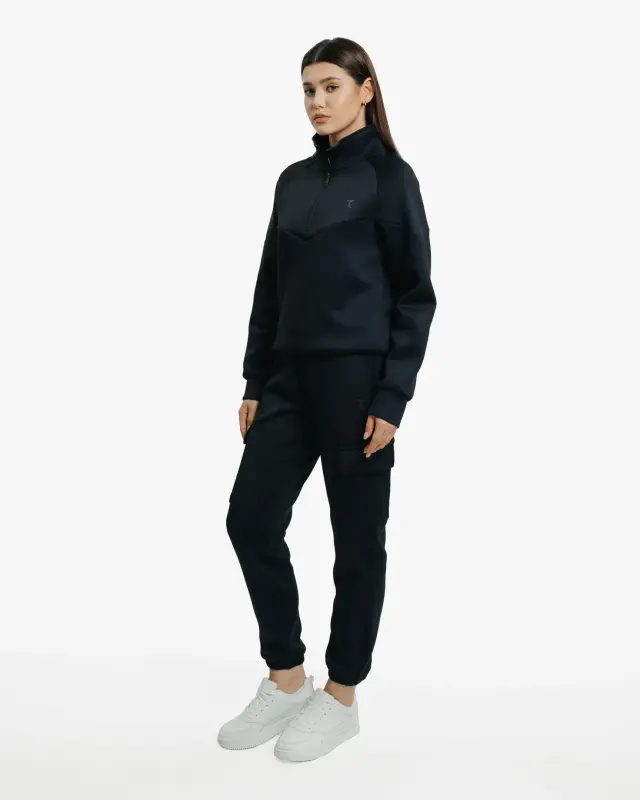 Set of sweatshirt half-zip and cargo pants - BLACK - 2