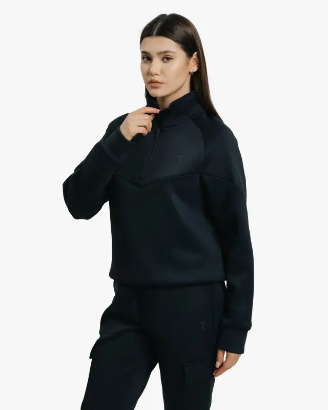 Yarım fermuarlı sweatshirt ve kargo pantolon takımı - SİYAH - 3