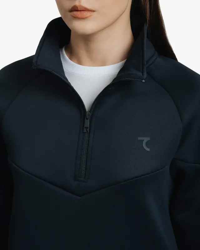 Yarım fermuarlı sweatshirt ve kargo pantolon takımı - SİYAH - 5