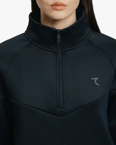 Yarım fermuarlı sweatshirt ve kargo pantolon takımı - SİYAH - 6