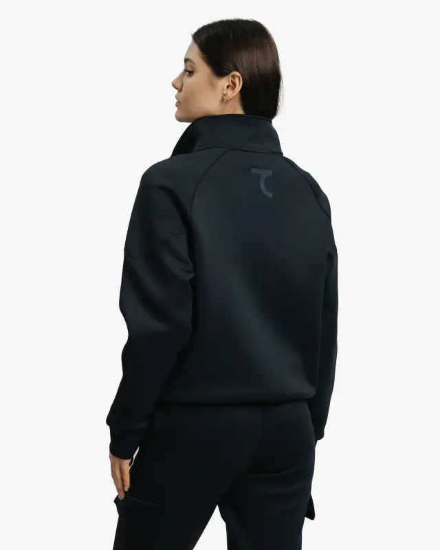 Yarım fermuarlı sweatshirt ve kargo pantolon takımı - SİYAH - 11
