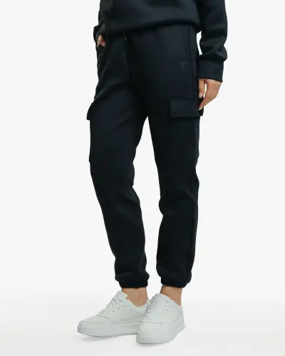 Yarım fermuarlı sweatshirt ve kargo pantolon takımı - SİYAH - 12