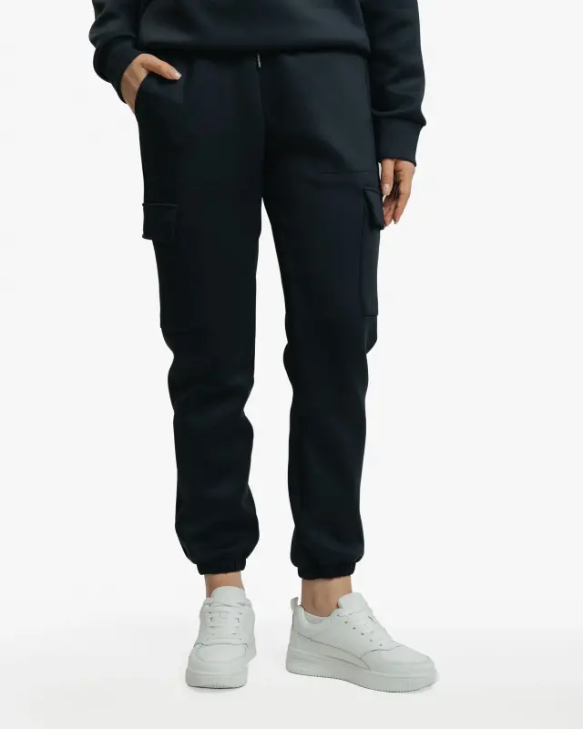 Yarım fermuarlı sweatshirt ve kargo pantolon takımı - SİYAH - 15