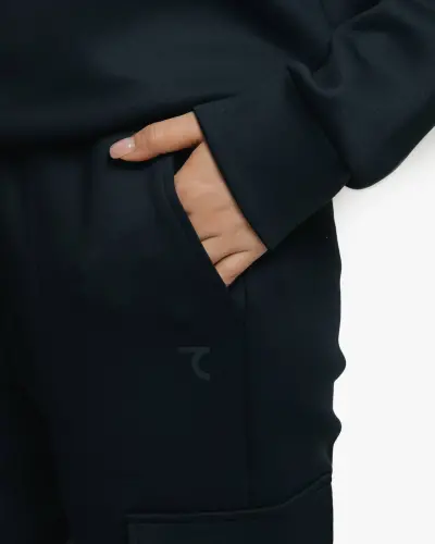Yarım fermuarlı sweatshirt ve kargo pantolon takımı - SİYAH - 16