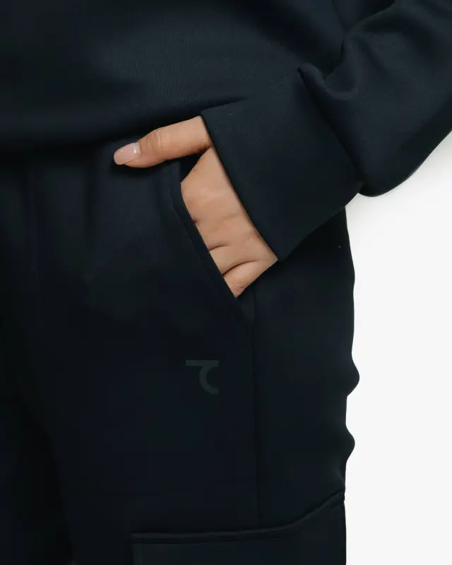 Yarım fermuarlı sweatshirt ve kargo pantolon takımı - SİYAH - 16
