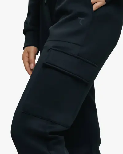 Yarım fermuarlı sweatshirt ve kargo pantolon takımı - SİYAH - 17